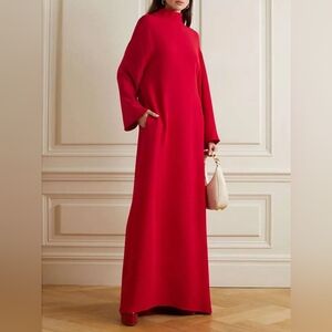 High-Neck Red Long-Sleeve Maxi Dress